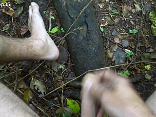 We sneak outdoor foot play in the forest barefoot
