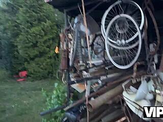 debtor in leather lingerie squirts from backyard pounding