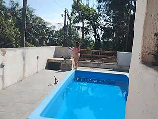 Builder's Intense Poolside Jerk-Off Explosion