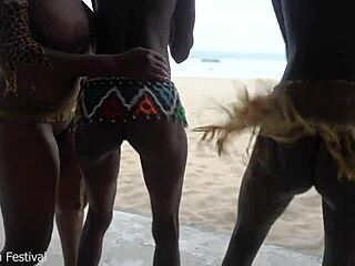 Three African Tribe Witches Dance Rain Ritual