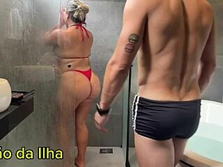 wife sucks friend in shower fucks hubby pal in tub creampie tight pussy