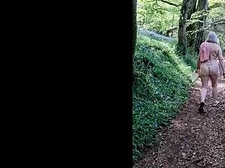 Naughty girl unwinds naked deep in woods