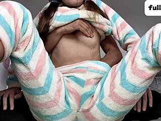 stepdad gropes petite teen's pussy and small tits up close