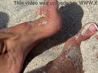 sexy blonde milf teases her big ass on public beach craving more