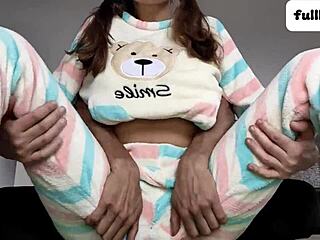 stepdad gropes petite teen's pussy and small tits up close