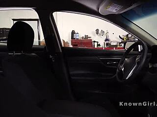 ebony spinner bangs my big cock in car shop