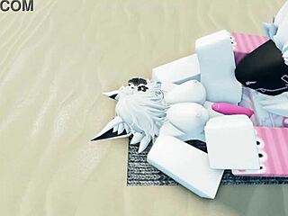 Furry shark pounds fiercely on sunny beach roblox