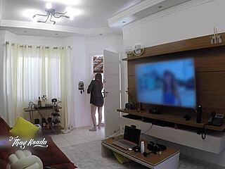 thay ksada exits shower in nightgown flashing delivery guy her curves