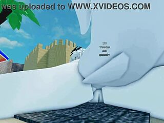 Furry shark pounds fiercely on sunny beach roblox