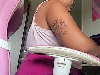 Chubby Babe FARTS Loudly At HOME OFFICE Desk!