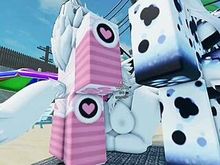 Furry shark pounds fiercely on sunny beach roblox