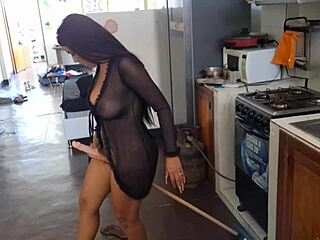 leaked mexican influencer squirts with broom in kitchen