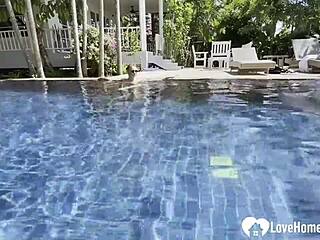 hot babe swims naked poolside teasing my hard cock