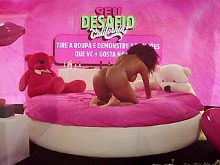 hot brazilian brunette masturbates shaved pussy to squirt