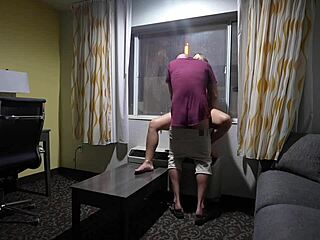 Blonde pregnant babe fucks with hotel doors wide open