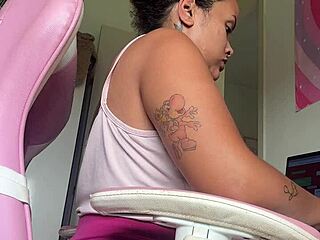 Chubby Babe FARTS Loudly At HOME OFFICE Desk!