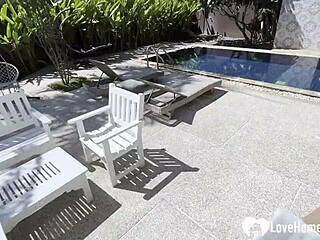 hot babe swims naked poolside teasing my hard cock