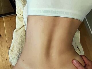 passionate anal creampie fills her ass after doggystyle on bed.