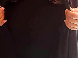 Horny Wife Flaunts Massive Tits in Fishnet Bra Tease