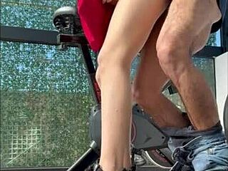 hey argentinian cutie sucking cock in gym miniskirt