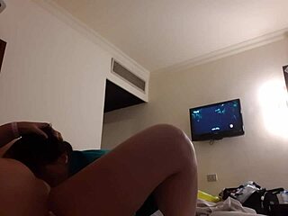 brunette girlfriend gags on cock then licks pussy to orgasm in hotel