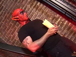 sexy blonde bound in cage takes deepthroat and group pussy pounding.