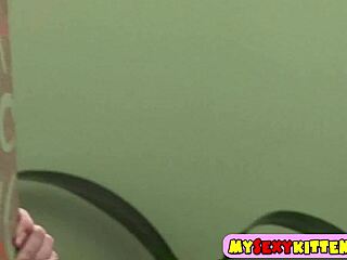 cutie fingers wet pussy stairs