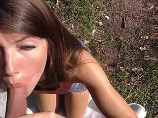 young brunette bends over for anal cash pounding 😈 outdoor czech style
