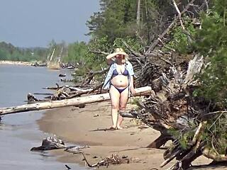sexy milfs strut beach bikinis flashing big tits asses naturally
