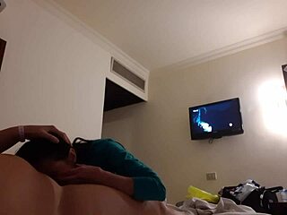 brunette girlfriend gags on cock then licks pussy to orgasm in hotel