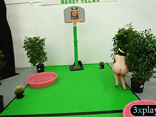 Blindfolded Guy Rams Dildo Deep into Brunette's Twat