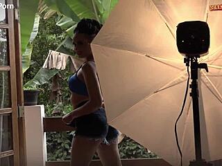 luara amaral teases wet shaved pussy and big ass in seductive brazilian latina photoshoot heels