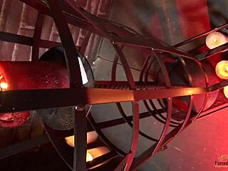 sexy blonde bound in cage takes deepthroat and group pussy pounding.