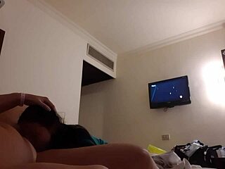 brunette girlfriend gags on cock then licks pussy to orgasm in hotel