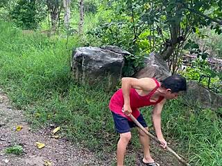 wanna join busty babe fucking the horny gardener?