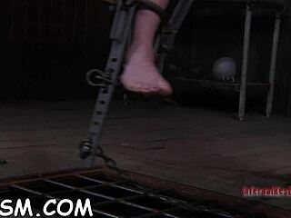 Slave brunette engulfs throbbing toy cock deeply