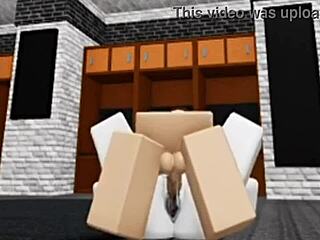 slutty roblox bunny sneaks locker room for rough fucking