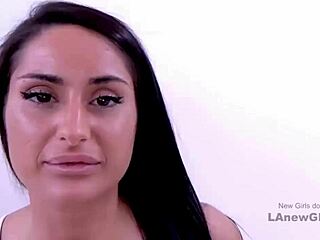 stunning brunette model seduced into sofa daddy pounding