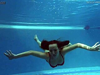 Lina Mercury teases in red lingerie underwater tight pussy pool 🔥🌊