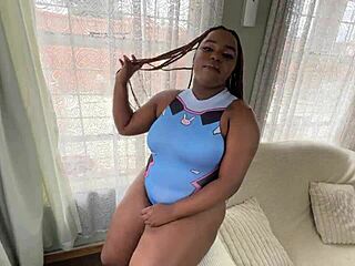 ebony deepthroat gagging leads to creampie pussy pounding