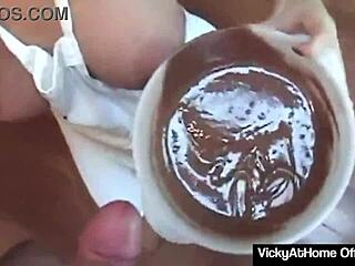 Blonde Vicky Vette devours cock kitchen style