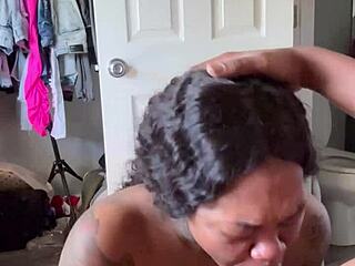 pretty ebony sloppy blowjob ball licking facial cumshot morning