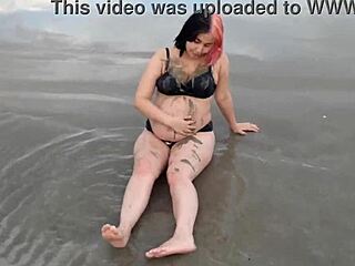 cute pregnant teen seduces everyone on the beach
