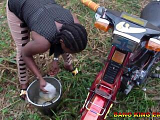 bbw ebony begs bbc after washing bike gets garage pounding