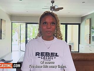 Ebony teen's big tits stretched wildly in interracial passion