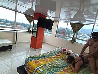 sharing hotel bed horny latina wife creampie rough pussy pounding