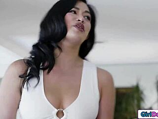 busty asian strapon fucks big tits lesbian gf rough domination