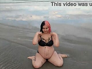 cute pregnant teen seduces everyone on the beach