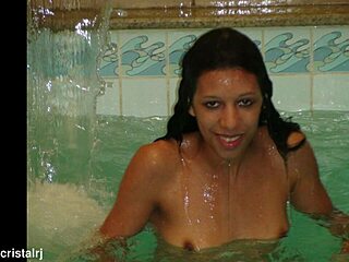 Behind-the-scenes Rio hotel tease with curvy Brazilian wife in lingerie