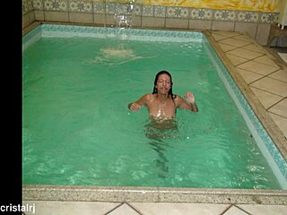 Behind-the-scenes Rio hotel tease with curvy Brazilian wife in lingerie